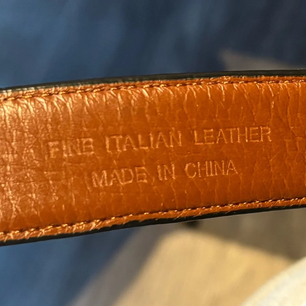 Men's Black Leather Belt with Gold Buckle